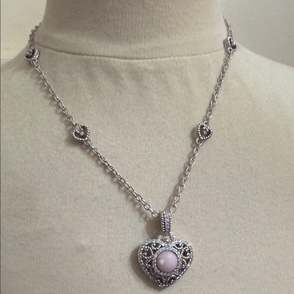 Judith Ripka Silver Heart Necklace with Pink Stone